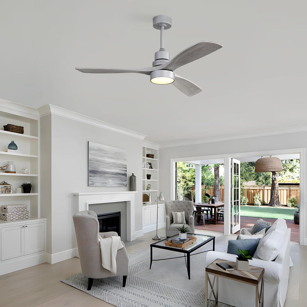 Sofucor Ceiling Fans with Lights, 52 Inch Low Profile Flush Mount Wood Ceiling Fan with Remote for Indoor Farmhouse Bedroom Living Room Outdoor Patio Porch, Reversible DC Motor, Noiseless
