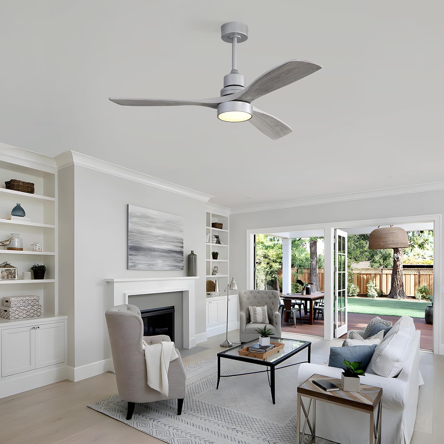 Sofucor Ceiling Fans with Lights, 52 Inch Low Profile Flush Mount Wood Ceiling Fan with Remote for Indoor Farmhouse Bedroom Living Room Outdoor Patio Porch, Reversible DC Motor, Noiseless
