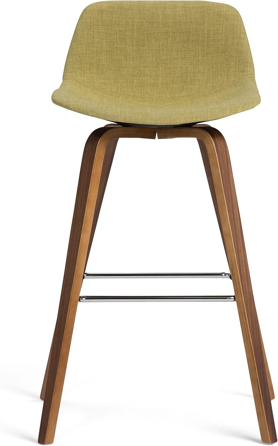 SIMPLIHOME Randolph Counter Stools (Set of 2) - 28 Inch Seat Height Upholstered Bentwood Bar Stools in Acid Green Linen Look Fabric, Mid Century Modern Seating with Curved Backrest and Footrest
