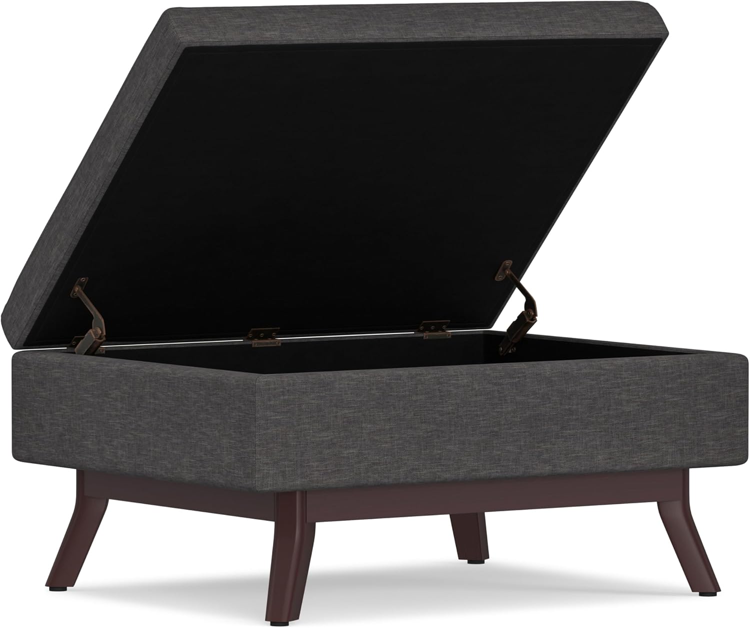 SIMPLIHOME Owen Coffee Table Storage Ottoman - 34' Wide x 19' High Upholstered Linen Look Fabric Rectangular Lift-Top Ottoman in Slate Grey, Mid-Century Modern Bench for Living Room with Tapered Legs