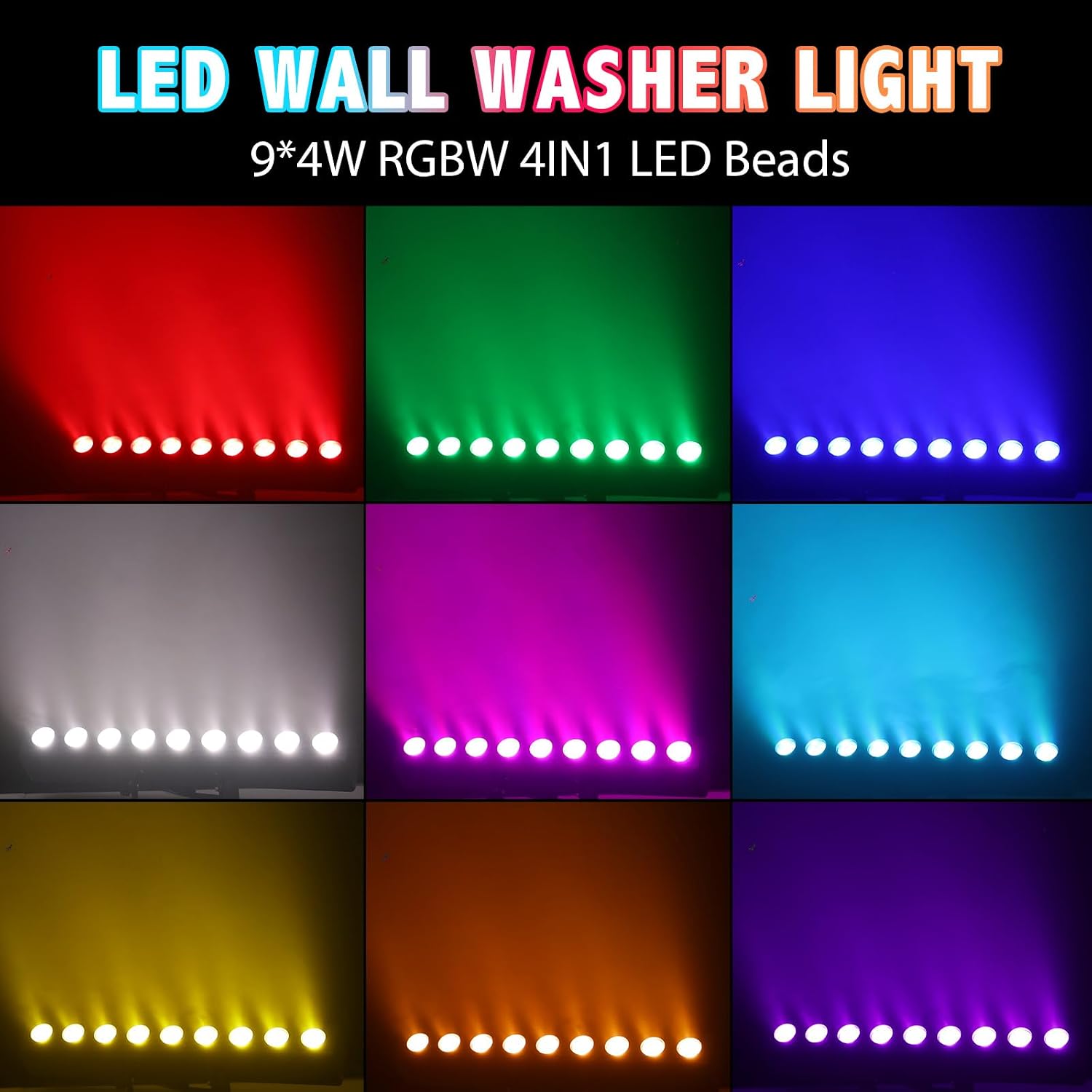 LED Stage Wash Light Bar,50W 9 LED 4IN1 RGBW DJ Stage Lights Bar with Remote Control Sound Activated DMX Stage Light for Church Events Wedding Disco Party DJ Lights 4Pack
