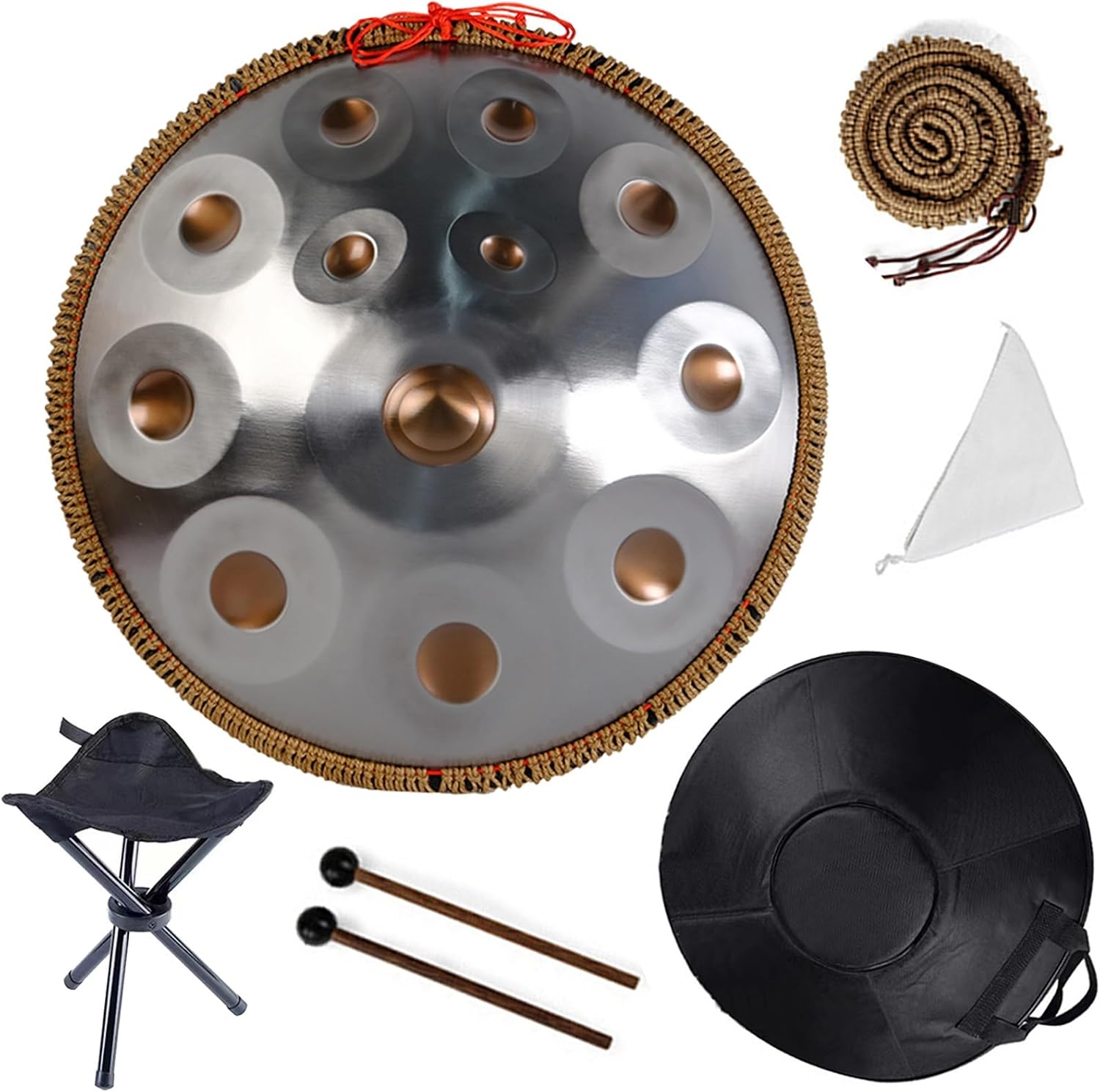 Steel Drum Handpan 22 Inches Adults Hand Pan Drum D Minor Kurd 432/440Hz 9/10/12 Notes Hand Pan Drums Instrument with Soft Bag, Mallets, Stand(432HZ/12Note)