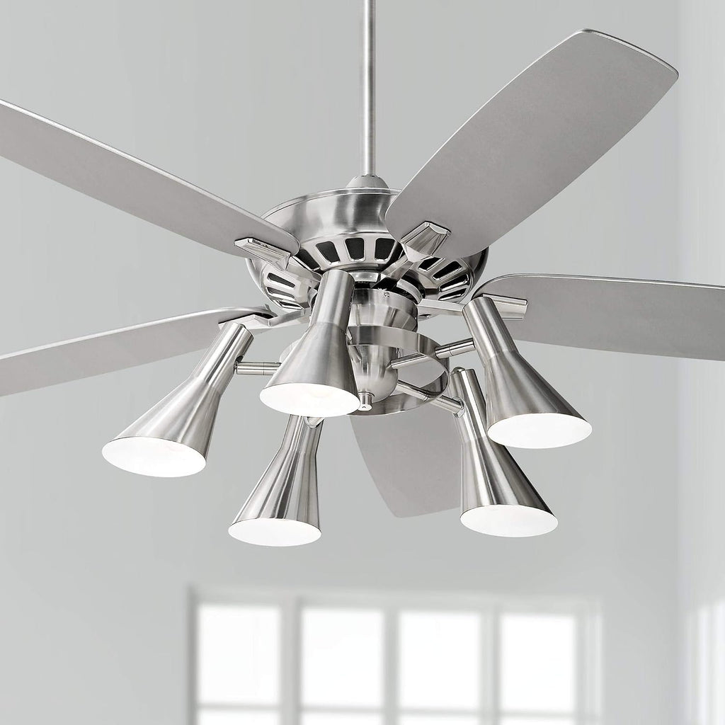 Casa Vieja 52' Journey Modern Industrial Indoor Ceiling Fan with Light Kit LED Dimmable Remote Control Brushed Nickel Blade 5-Light for House Bedroom Living Room Home Kitchen Dining Office