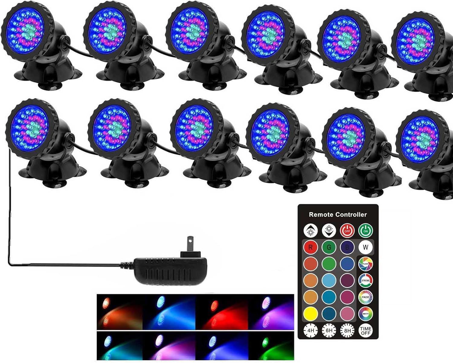 SHOYO Pond Lights Colored Underwater Fountain Lights (12 Lights) | Timer Submersible Memory Dimmable IP68 Waterproof Spotlights for Outdoor Water Pond Fountain Waterfall