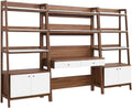 Modway 3-Piece Home Office Desk and Bookshelf Display Case in Walnut White