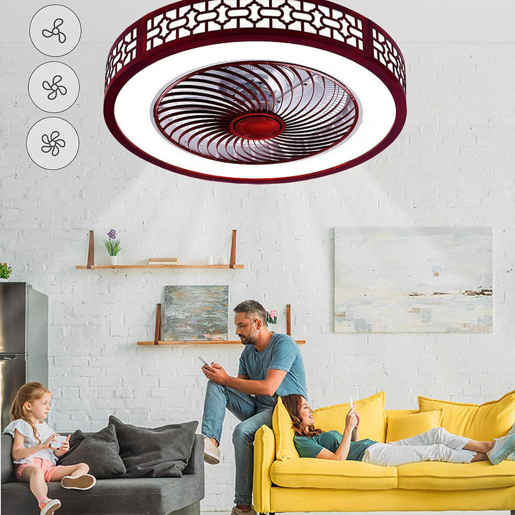 22 Inch Ceiling Fan with Light and Remote Control,Modern LED Semi Flush Mount Light Fandelier,Wood Design,Acrylic Blades,3 Colors 3 Speeds,64W,Enclosed Fan,Quite Motor