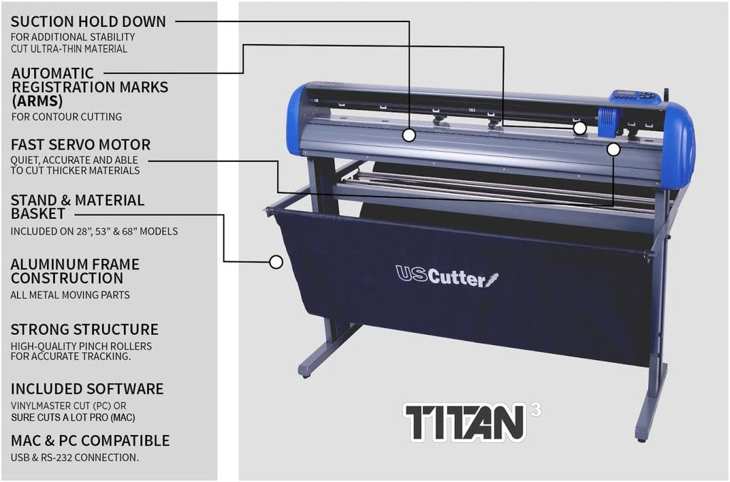 28' USCutter Titan 3 Vinyl Cutter with Servo Motor & ARMS Contour Cutting Plus Design/Cut Software