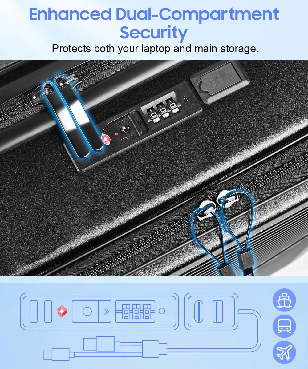 Hard Shell Luggage Set 4 Piece with Spinner Wheels, 20/24/28 Inch Suitcases with TSA Lock, 20in Carry On with Front Laptop Pocket & USB Port, Travel Suitcase Set with Cosmetic Case