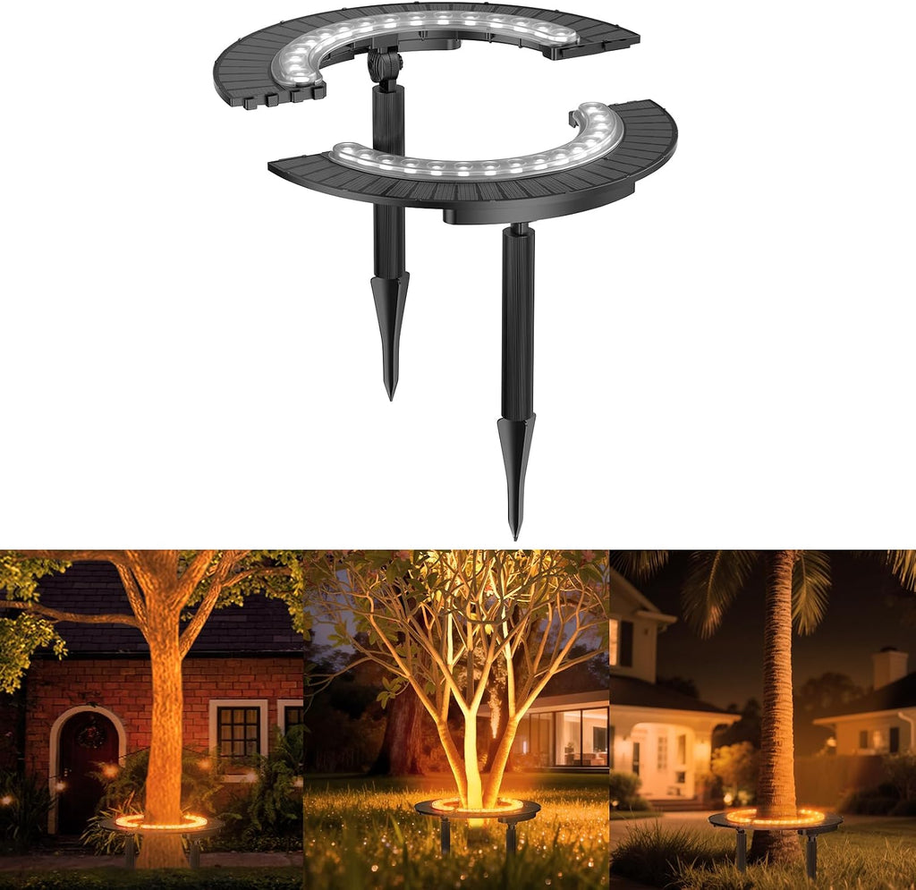Solar Palm Tree Light, Wireless Landscape Warm White Tree Ring Uplight Solar Powered,12000 mAh & 32 LEDs Outdoor Yard Lighting, 3000K Solar Powered Flood Lights for Large Tree, Yard, Garden