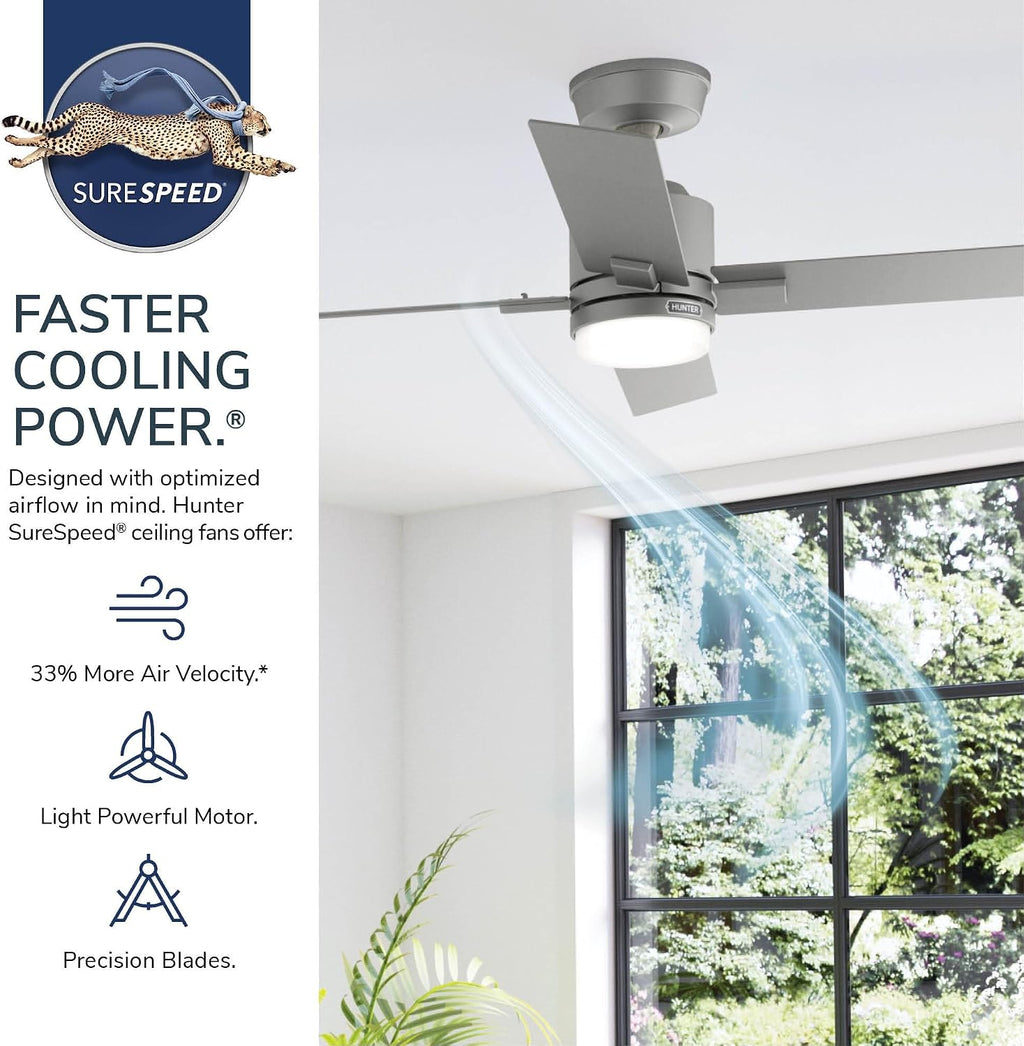Hunter 52' Kennicott Indoor/Outdoor Ceiling Fan, Wall Control, Fresh White | SureSpeed high velocity airflow and no-light design suit covered patios, porches, bedrooms, or living rooms with easy setup.