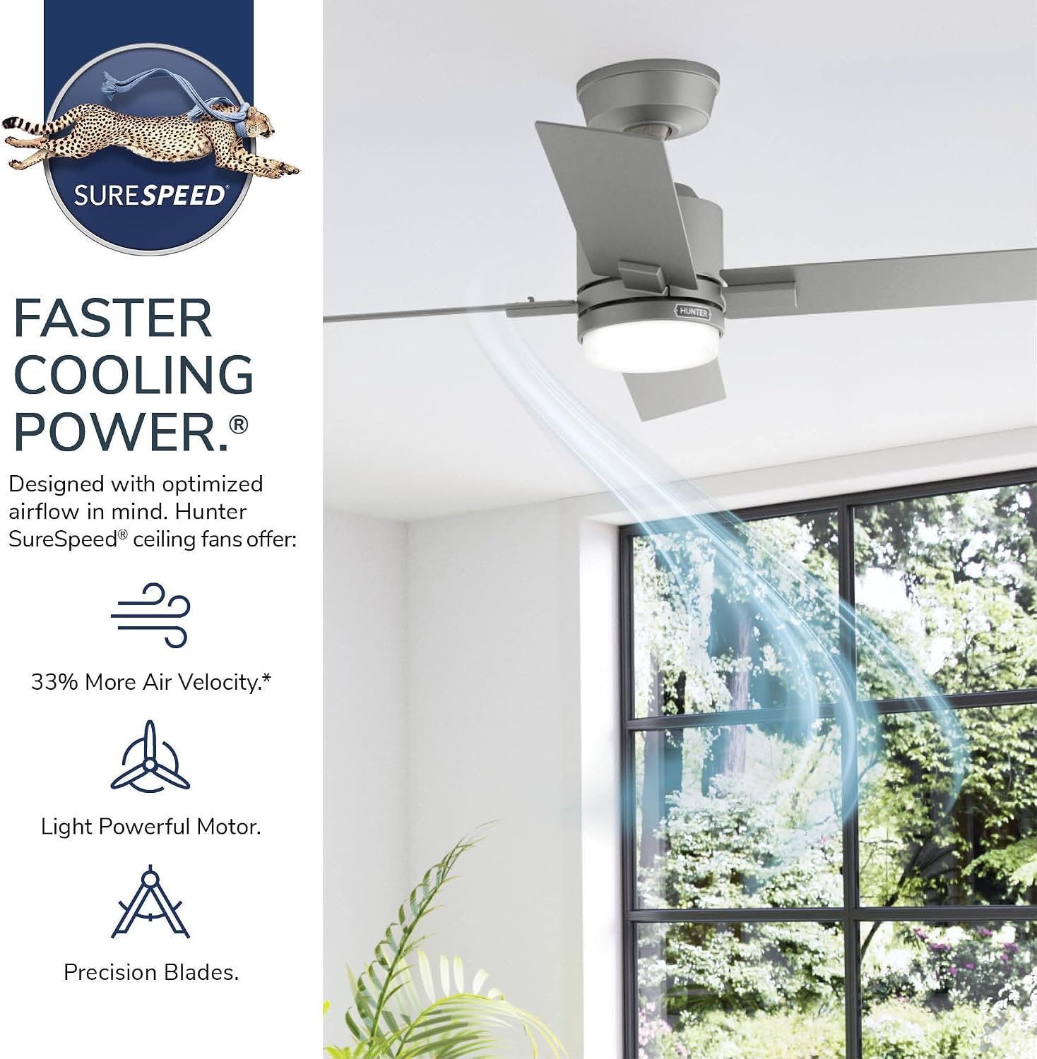 Hunter 52' Kennicott Indoor/Outdoor Ceiling Fan, Wall Control, Fresh White | SureSpeed high velocity airflow and no-light design suit covered patios, porches, bedrooms, or living rooms with easy setup.