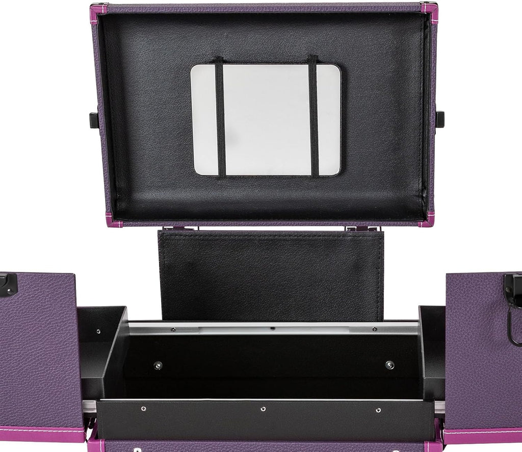Professional Rolling Makeup Case Train Case Portable Cosmetic Organizer Trolley Lockable Rolling Make-ups Case Storage Cart Makeup Train Case Cosmetology Case On Wheels (Purple|4 trays)