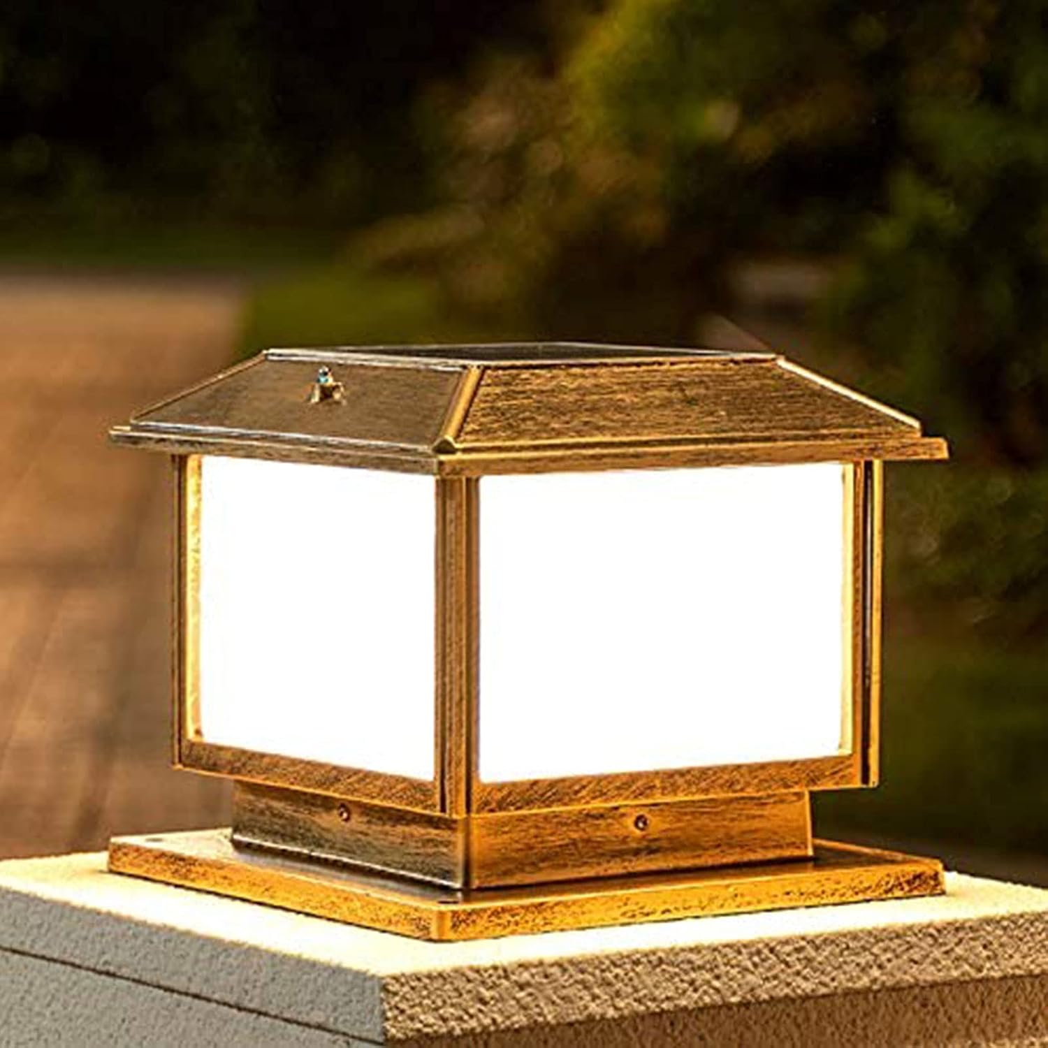 LED Solar Post Light Outdoor,with Square Acrylic Shade White/Warm Light Sources Adjustable Post Pole Pillar Mount Landscape for Garden
