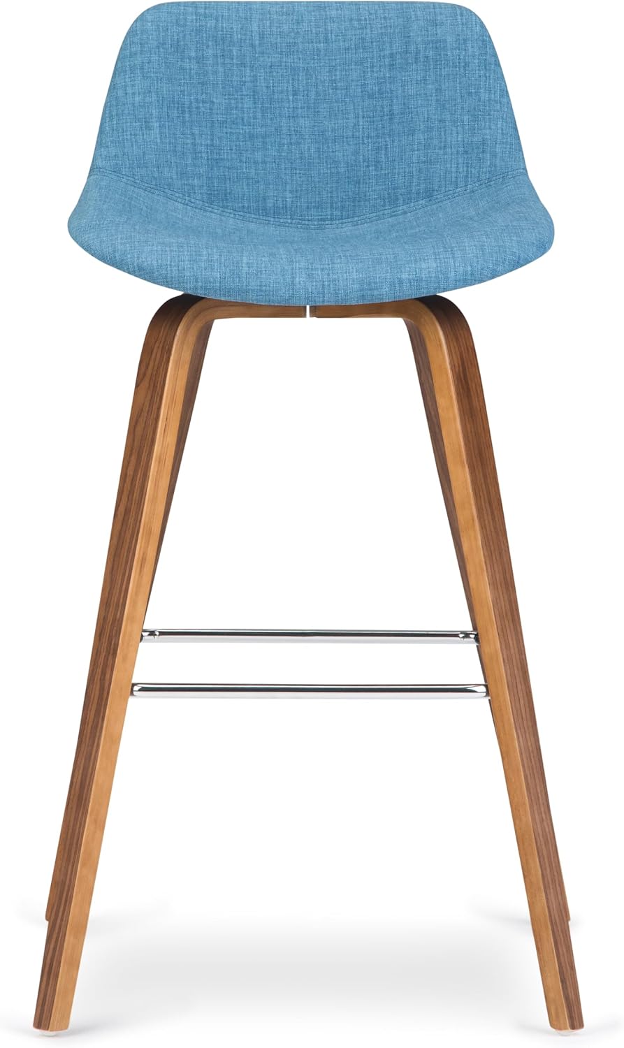 SIMPLIHOME Randolph Counter Stools (Set of 2) - 28 Inch Seat Height Upholstered Bentwood Bar Stools in Medium Blue Linen Look Fabric, Mid Century Modern Seating with Curved Backrest and Footrest