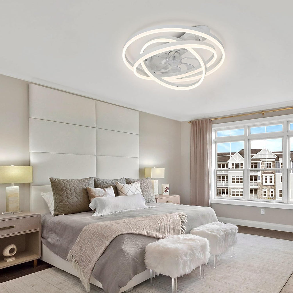 Low Profile Ceiling Fan with Light, Flush Mount Ceiling Fan with Lights 6 Speed Dimmable Ceiling Fans with Lights and Remote and App Control for Bedroom