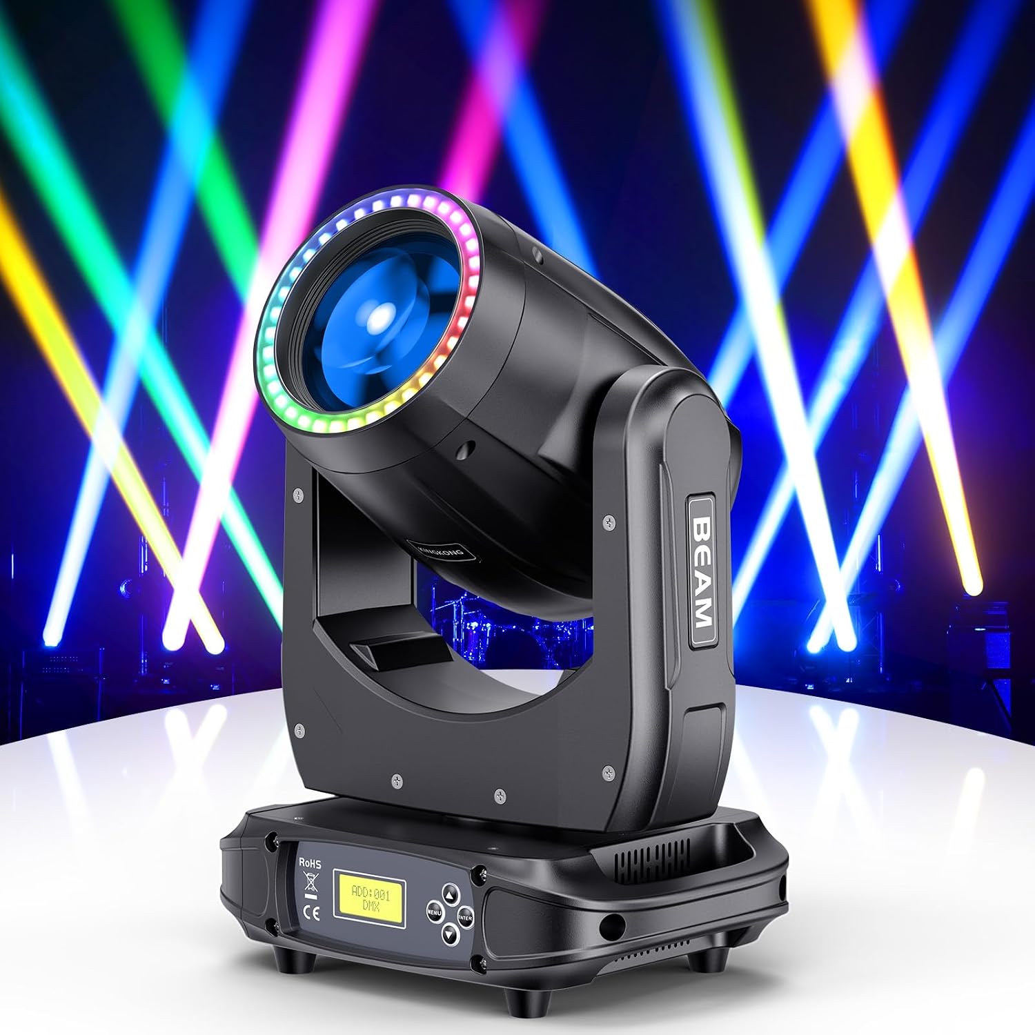 150W Moving Head Lights DJ Lights RGBW Spotlights 17 Gobos 13 Colors 16 Channels DMX 512 with Sound Activated for Stage Lighting Wedding Party