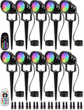 SUNVIE 12W Low Voltage Landscape Lighting RGB Color Changing LED Landscape Lights with Remote Control Waterproof Garden Patio Spotlight Christmas Decoration for Outdoor(10 Pack with Connector)