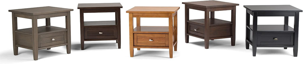 SIMPLIHOME Warm Shaker End Table - 20' Wide x 20' High Solid Wood Side Table in Tobacco Brown, Transitional Accent Table for Living Room or Bedroom with Drawer, Open Shelf and Square Tapered Legs