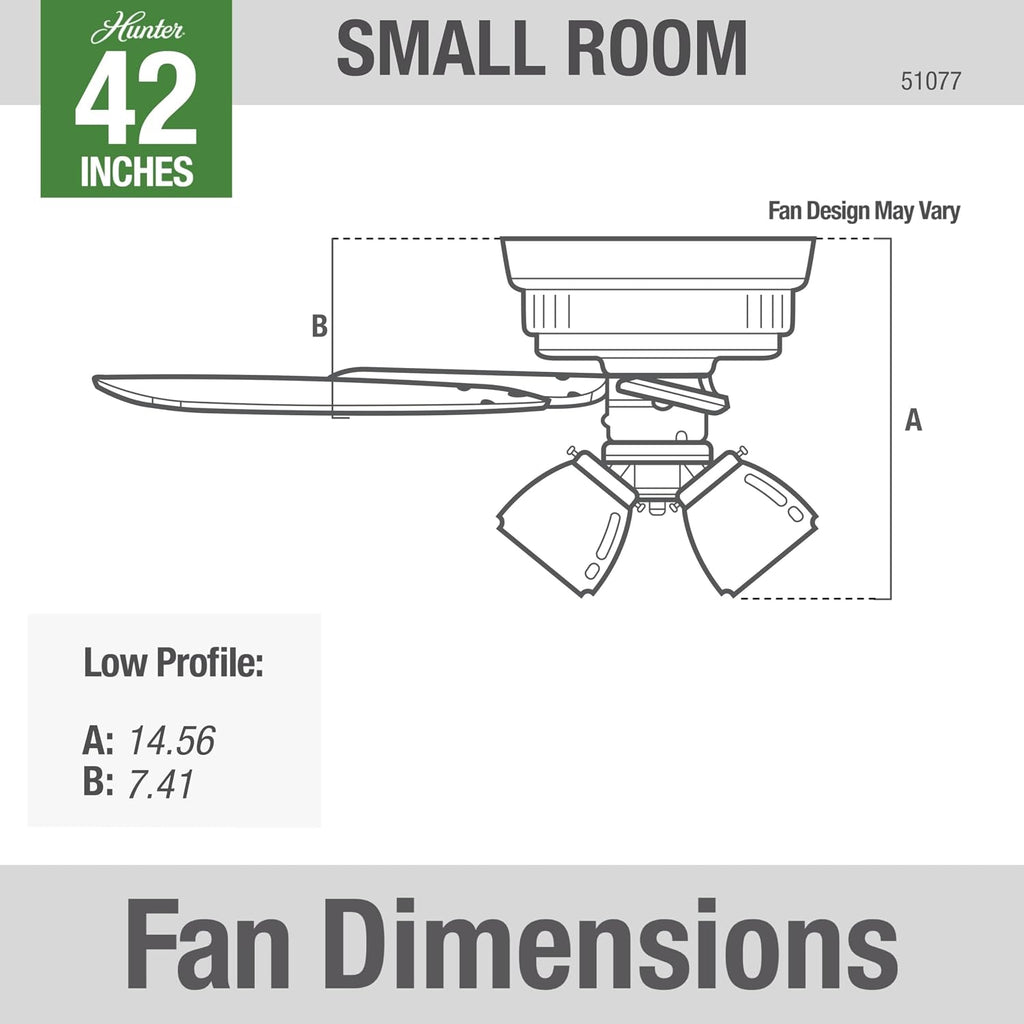 Hunter 42 inch Indoor Ceiling Fan with LED Lights - White Ceiling Fan with Pull Chain, For Bedroom or Living Room, Low Profile Flush Mount, No Remote, 5 Blades - Newsome 51077, Fresh White