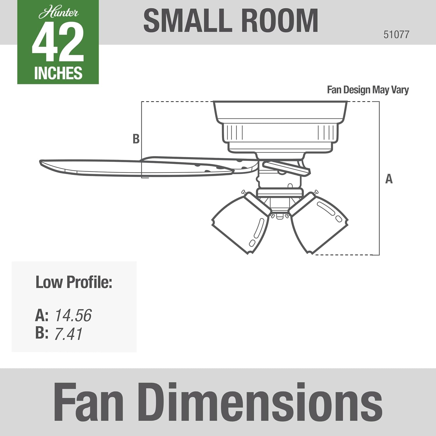 Hunter 42 inch Indoor Ceiling Fan with LED Lights - White Ceiling Fan with Pull Chain, For Bedroom or Living Room, Low Profile Flush Mount, No Remote, 5 Blades - Newsome 51077, Fresh White
