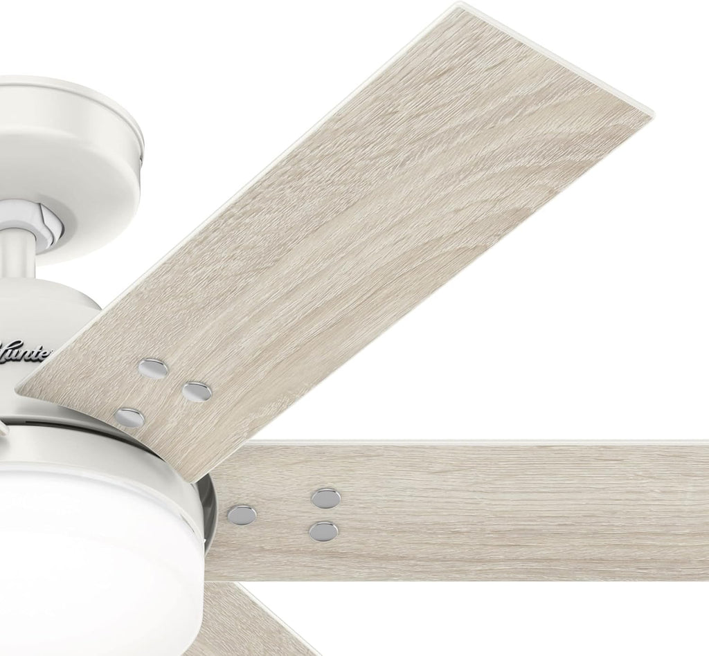 Hunter 44 inch Indoor Ceiling Fan with LED Light and Remote Control - White Ceiling Fan, Standard Mount, 6 Blades, For Bedroom, Living Room, or Kitchen, Quiet - Pacer 51205, Fresh White
