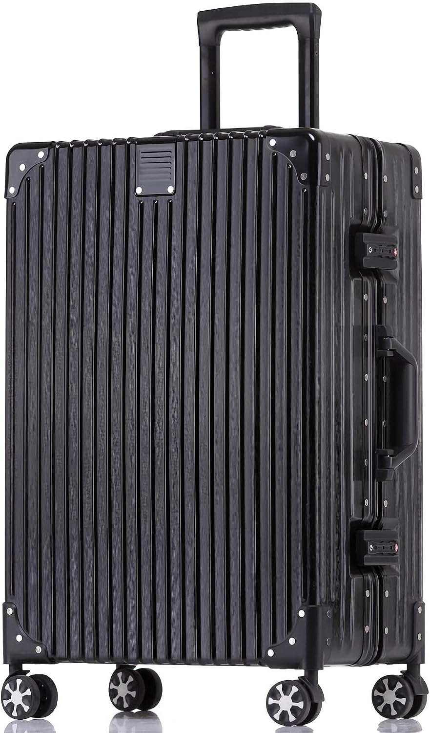 HotWay Carry On Luggage with Spinner Wheels, PC Hard Shell Zipperless Suitcase with Aluminum Frame and TSA Locks, 22x14x9 Airline Approved Lightweight Luggage for Business Travel (Black, 20 Inch)