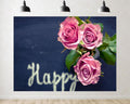 Trykid 20x10ft Pink Roses Happy Backdrop Dark Background Floral Greeting Photography Background Romantic Occasion Party Decoration Tapestry Photo Booth Prop Fabric