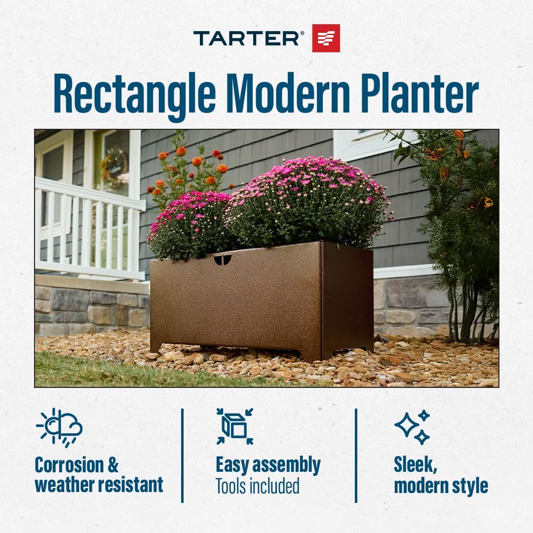Tarter Rectangle Modern Planter for Outdoor Plants with Tools Included - 16.5 in. H x 32.50 in. L x 16.25' D - Large Raised Garden Bed Planter Box with Galvanized Steel - Lawn & Gardening Essentials