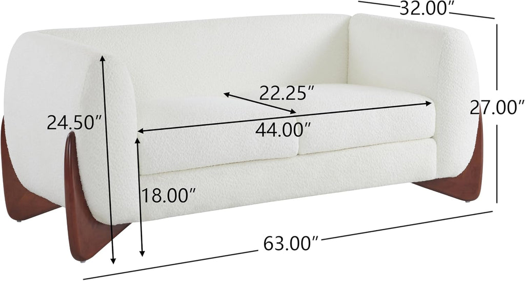 Christopher Knight Home Alma 63' Boucle Loveseat with Wood Legs, 2 Seater Sofa Couches for Living Room, Upholstered Couch Chair, Soft Seating Lounge Sofa Chair, Cozy Loveseat with Armrest, Beige
