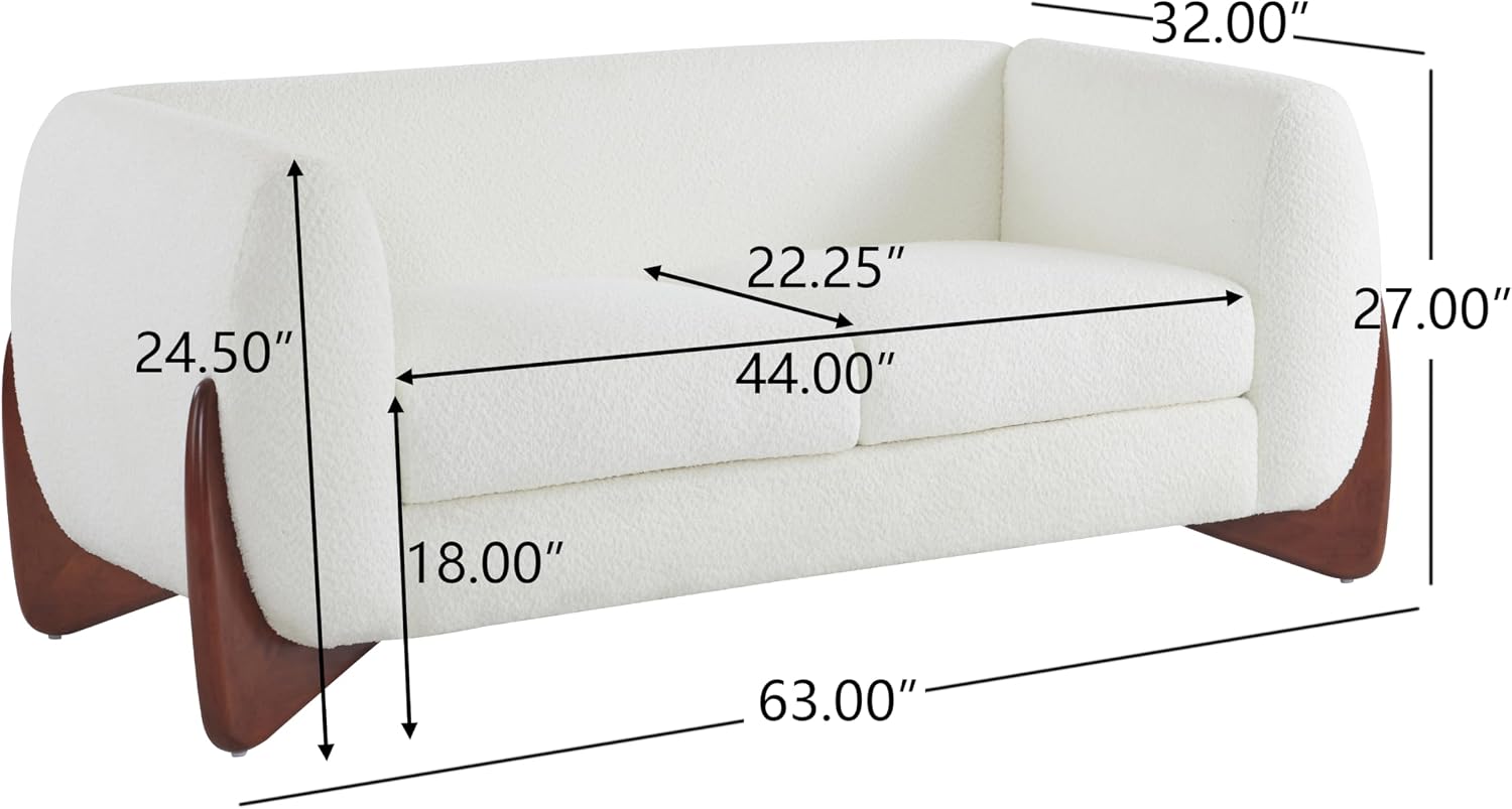 Christopher Knight Home Alma 63' Boucle Loveseat with Wood Legs, 2 Seater Sofa Couches for Living Room, Upholstered Couch Chair, Soft Seating Lounge Sofa Chair, Cozy Loveseat with Armrest, Beige