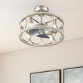 Hunter Haven 22 inch Indoor Fandelier Caged Ceiling Fan with Light and Remote, Brushed Nickel Ceiling Fan with Wood Accents, Industrial Farmhouse Style for Bedrooms, Living Rooms, Home Offices, 50104