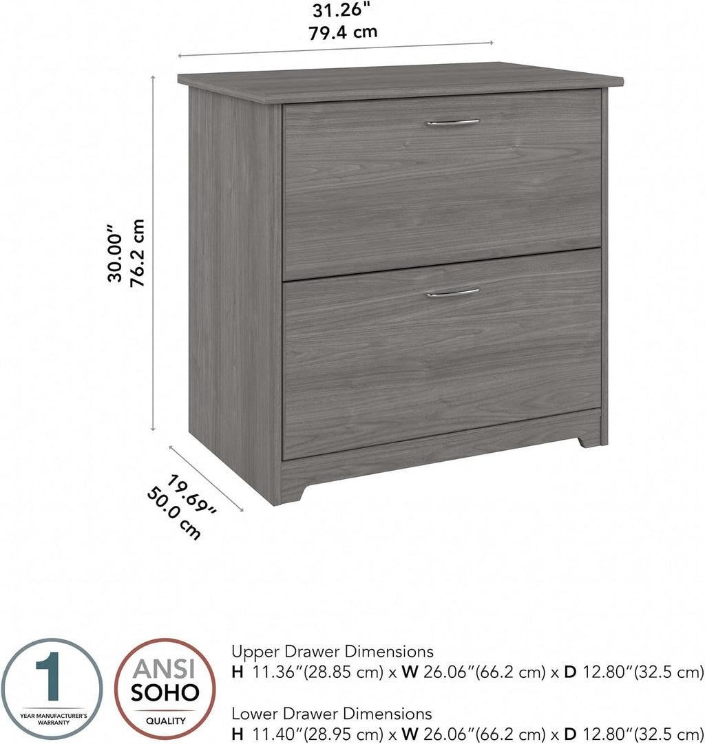 Bush Home Cabot 2 Drawer Lateral File Cabinet in Modern Gray, Home Office Chest for Letter, Legal, and A4-size Document Storage