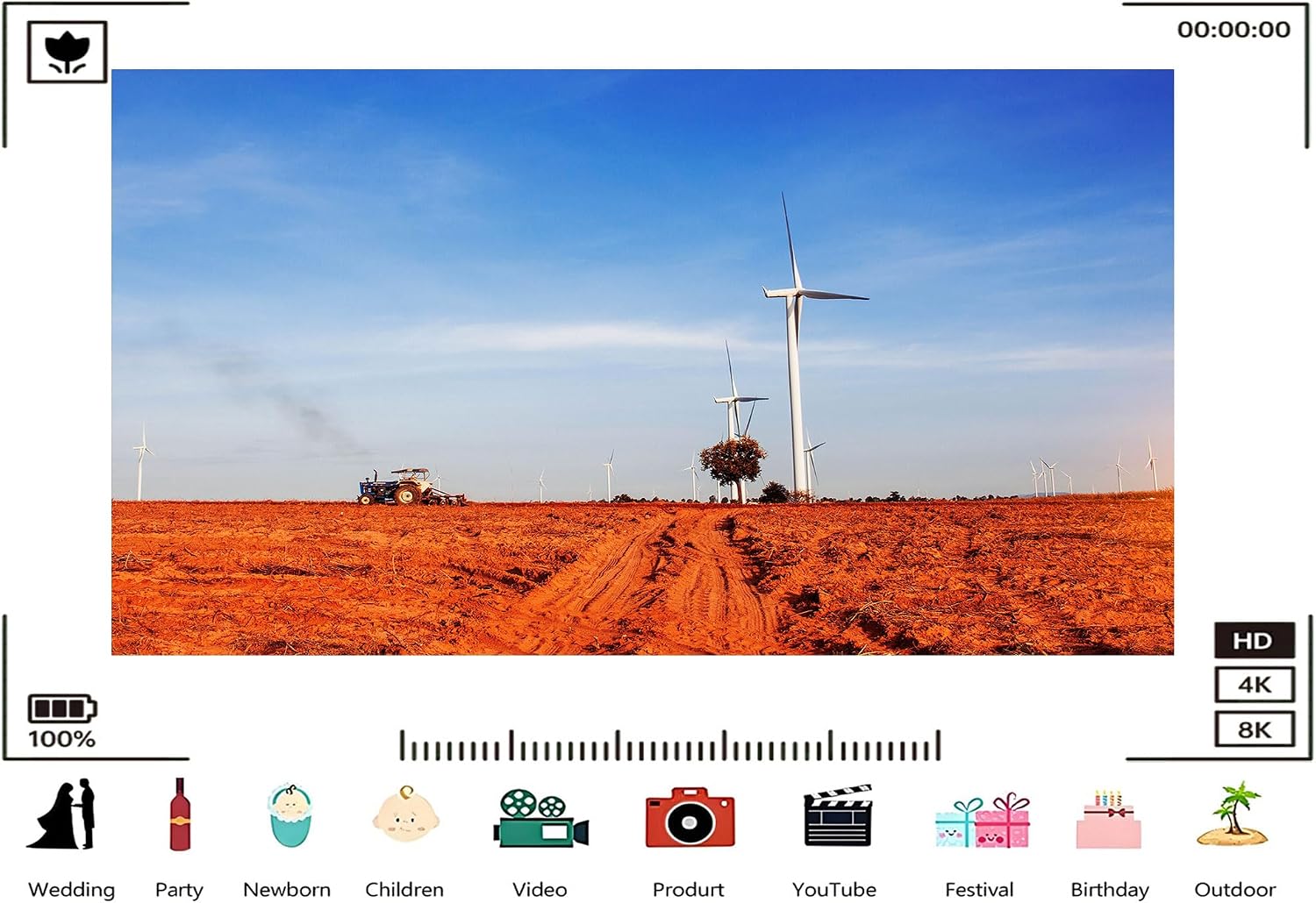 Trykid 20x10ft Wind Turbine Farm Backdrop Red Soil Field Clear Blue Sky Photography Background Home Wall Decor Eco Theme Party Decoration Photo Booth Prop Fabric