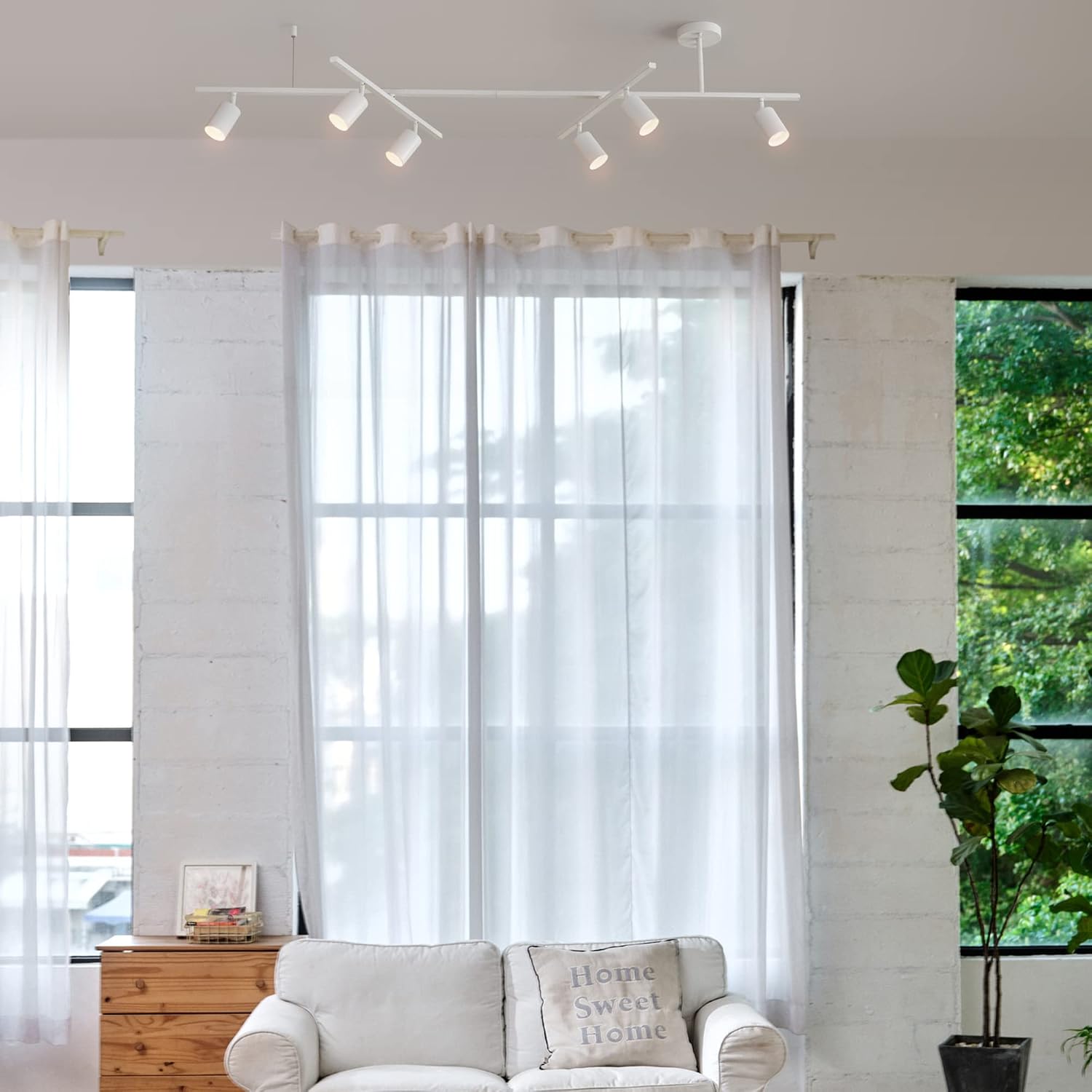 Globe Electric West 64' 6-Light Track Lighting, Matte White, Center Swivel Bars, Bulb Not Included