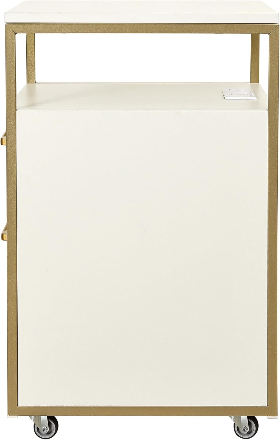 Modern 2-Drawer Rolling File Cabinet with Lock, 2 USB Ports and Power Outlet for Device Charging, Portable File Organizer or Printer Stand for Office or Home with Locking Wheels, White & Gold