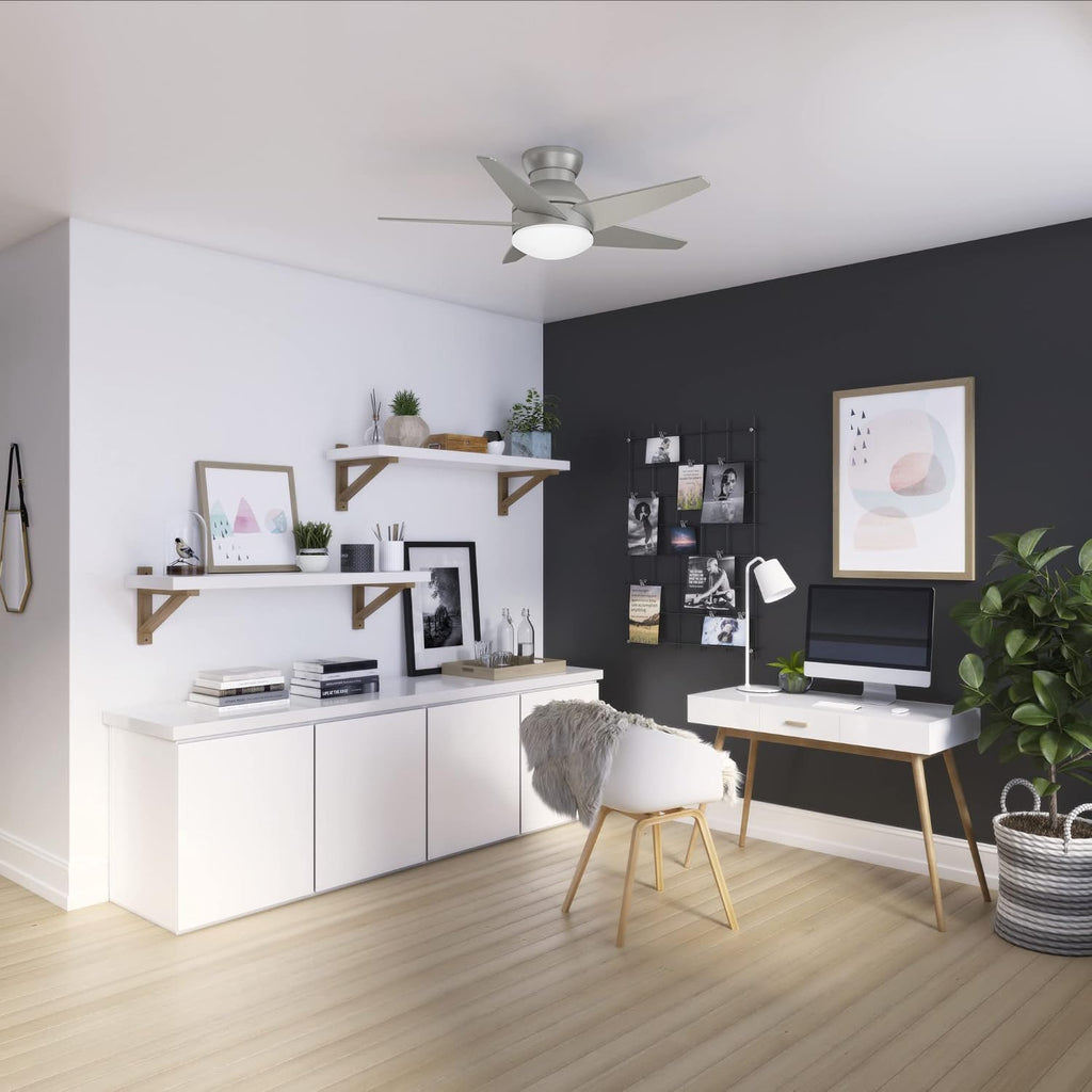 Casablanca 44 inch Indoor Ceiling Fan with LED Light - Low Profile Flush Mount Ceiling Fan for Bedroom, Living Room, or Kitchen, Wall Control, 5 Blades, Includes Bulb - Isotope 51742, Matte Nickel