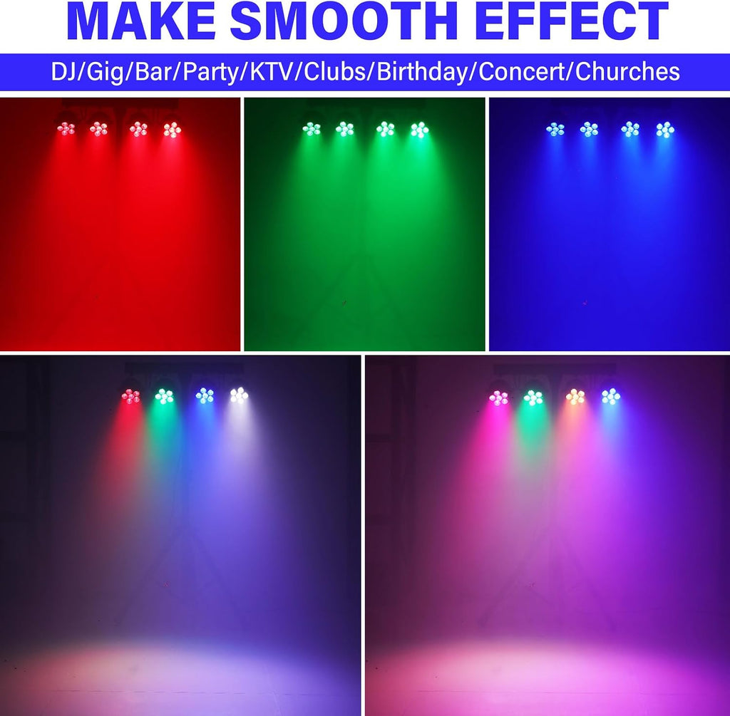 Telbum DJ Stage Lights with Stand, 240W RGBW LED Par Light, DMX, Wireless Footpedal, Remote Control, Sound-Activated Professional DJ Lighting Package for Gig Bar Wedding Party Show Church and Concerts