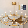 Farmhouse Chandelier Ceiling Fan with Light and Remote, 16-Lights Large Wagon Wheel Fandelier with Candle for Living Room, Gold Fan with Big Light Fixture for Living Room