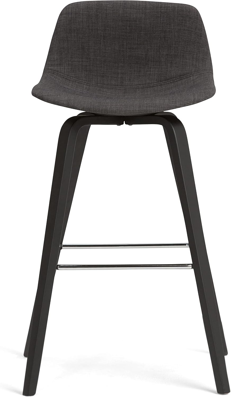 SIMPLIHOME Randolph Counter Stools (Set of 2) - 28 Inch Seat Height Upholstered Bentwood Kitchen Seats in Charcoal Grey Black Linen Look Fabric, Mid Century Seating with Curved Backrest and Footrest