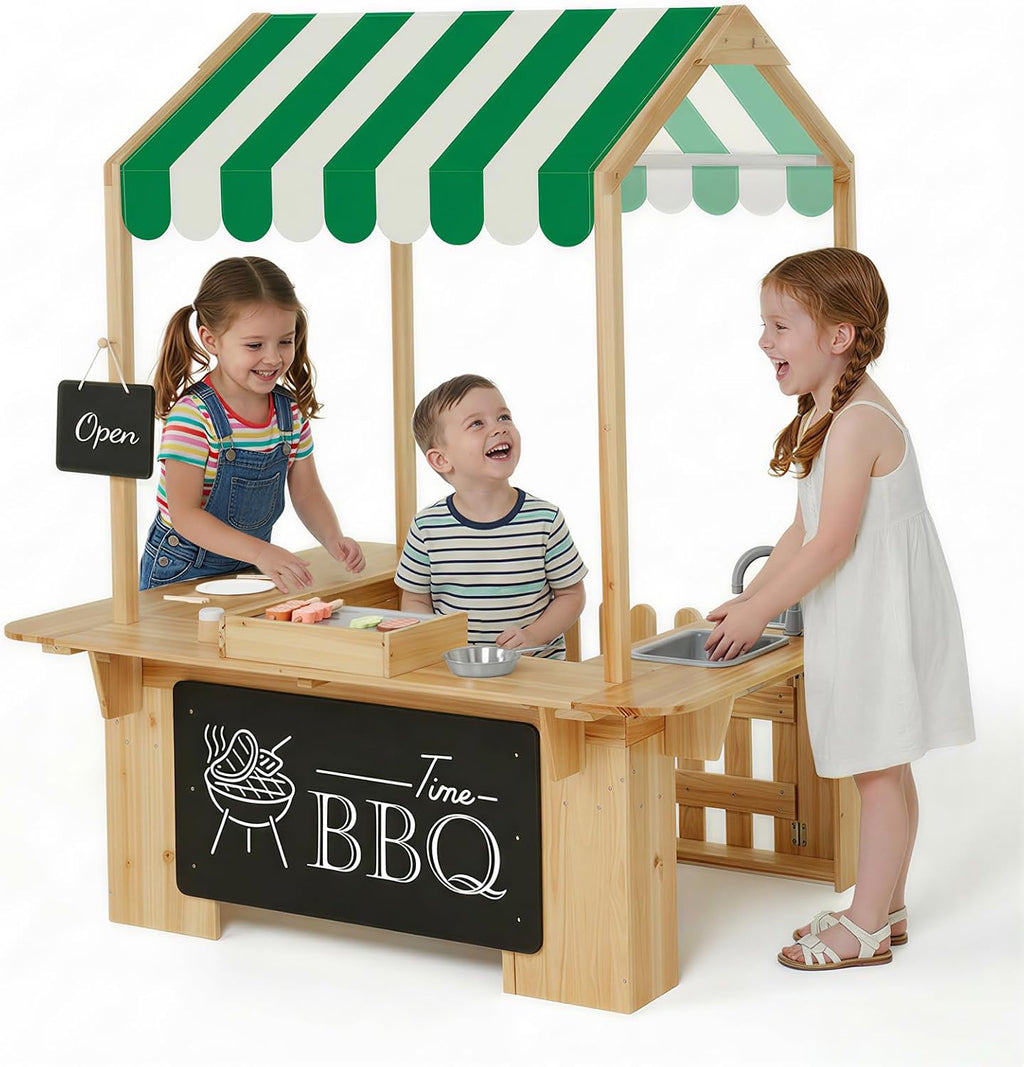 EDUBEBO Kids Outdoor Playhouse, Mud Kitchen, BBQ Toys,Outdoor playsets, Ideal Role Play Toy Gift for Toddlers and Kids Ages 3-8 (Yellow)