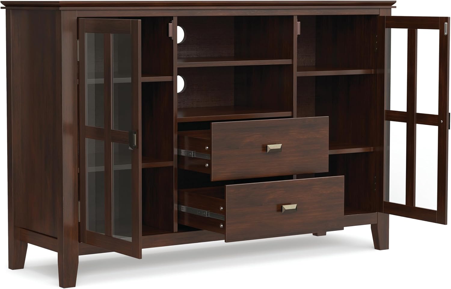 SIMPLIHOME Artisan TV Stand - 53 inch Wide Solid Wood Tall Media Console in Russet Brown, Contemporary Entertainment Center for Living Room for TVs up to 60 Inches with Drawers and Cable Management