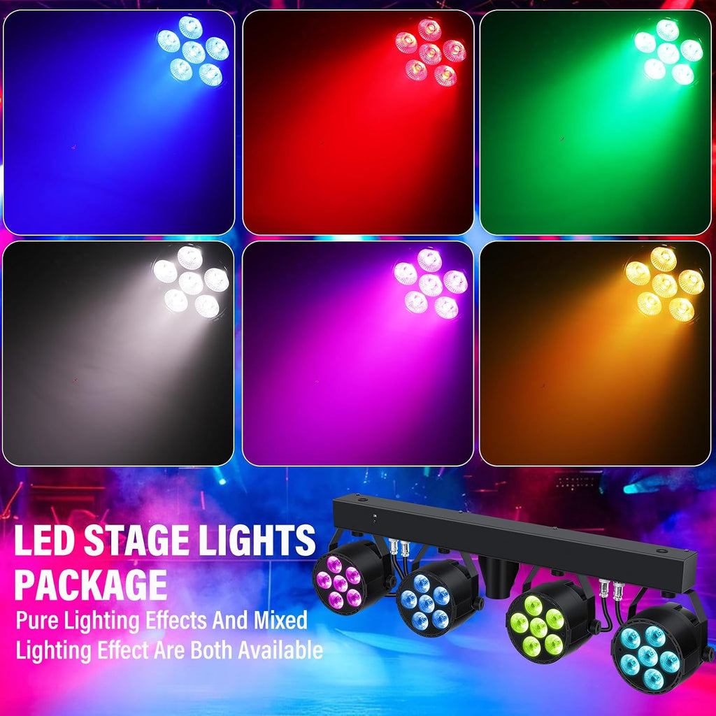 Telbum DJ Stage Lights with Stand, 240W RGBW LED Par Light, DMX, Wireless Footpedal, Remote Control, Sound-Activated Professional DJ Lighting Package for Gig Bar Wedding Party Show Church and Concerts