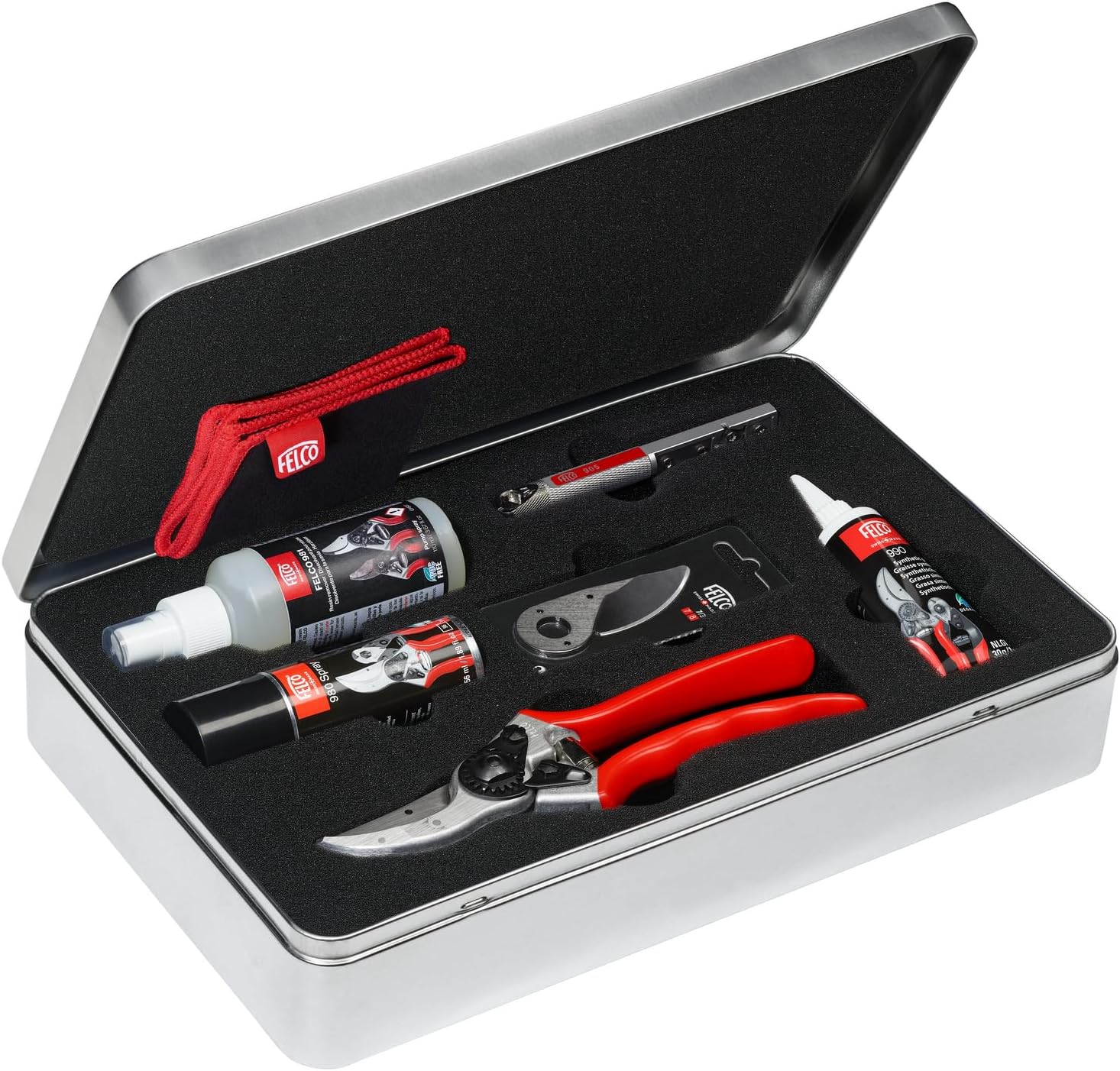 FELCO 933 Premium Pruning Kit – Includes 2, The Original Forged Aluminum Hand Pruner, Spare Blade, Sharpening Tool, Lubrication Spray & Cleaning Cloth | Swiss-Made Garden Tool Gift Set