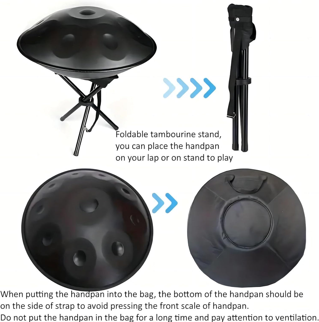 YAYUZEST Advanced Adult Handpan, 22-Inch 10-Note 440Hz D Minor Kurd Steel Drum with Soft Bag, 2 Mallets, Stand and Dust-Free Cloth (Blue)