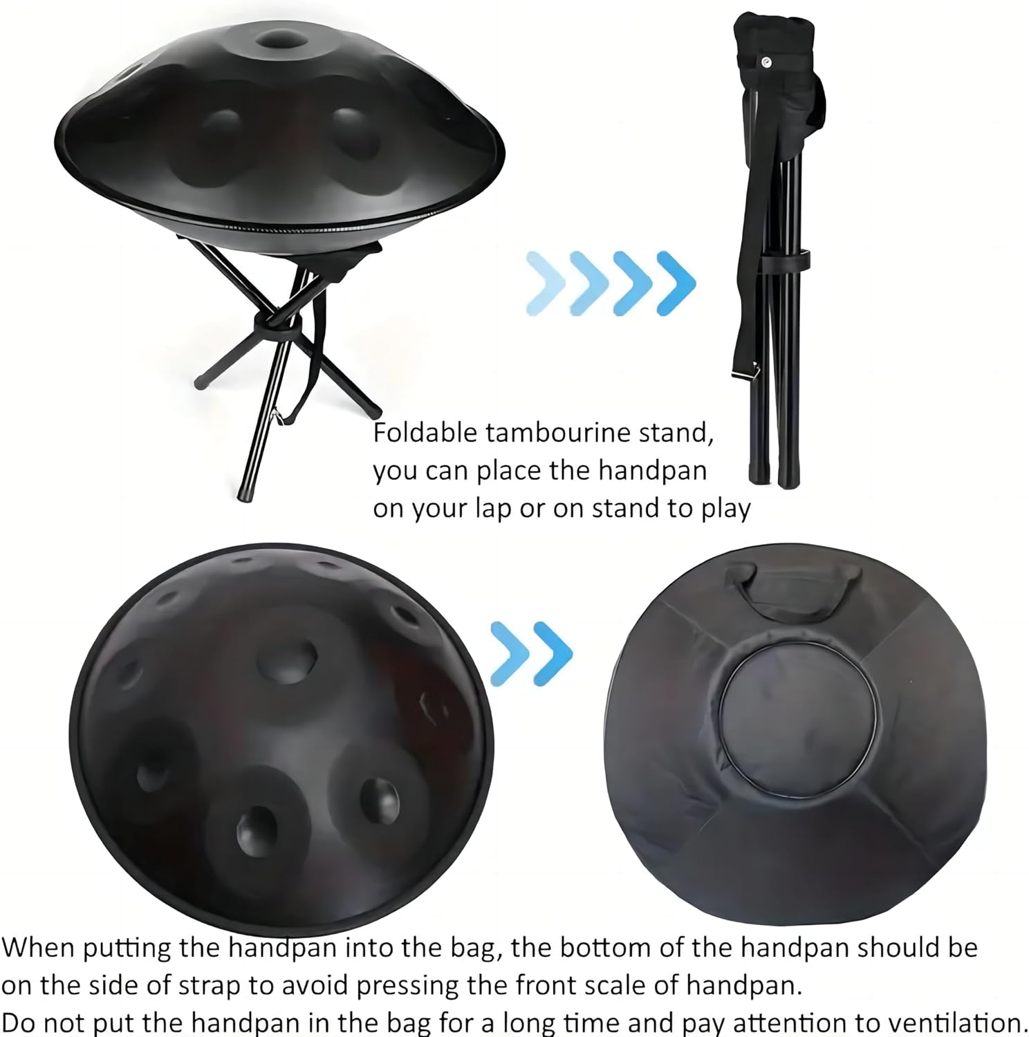 YAYUZEST Advanced Adult Handpan, 22-Inch 10-Note 440Hz D Minor Kurd Steel Drum with Soft Bag, 2 Mallets, Stand and Dust-Free Cloth (Blue)