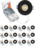 POPANU Premium 3-Inch Gimbal LED Recessed Light Canless Downlight Rotatable Spotlight with Junction Box, Eyeball Ceilling Potlight, Dimmable, 8W 5CCT Adjustable, Black Round Trim, 12 Pack