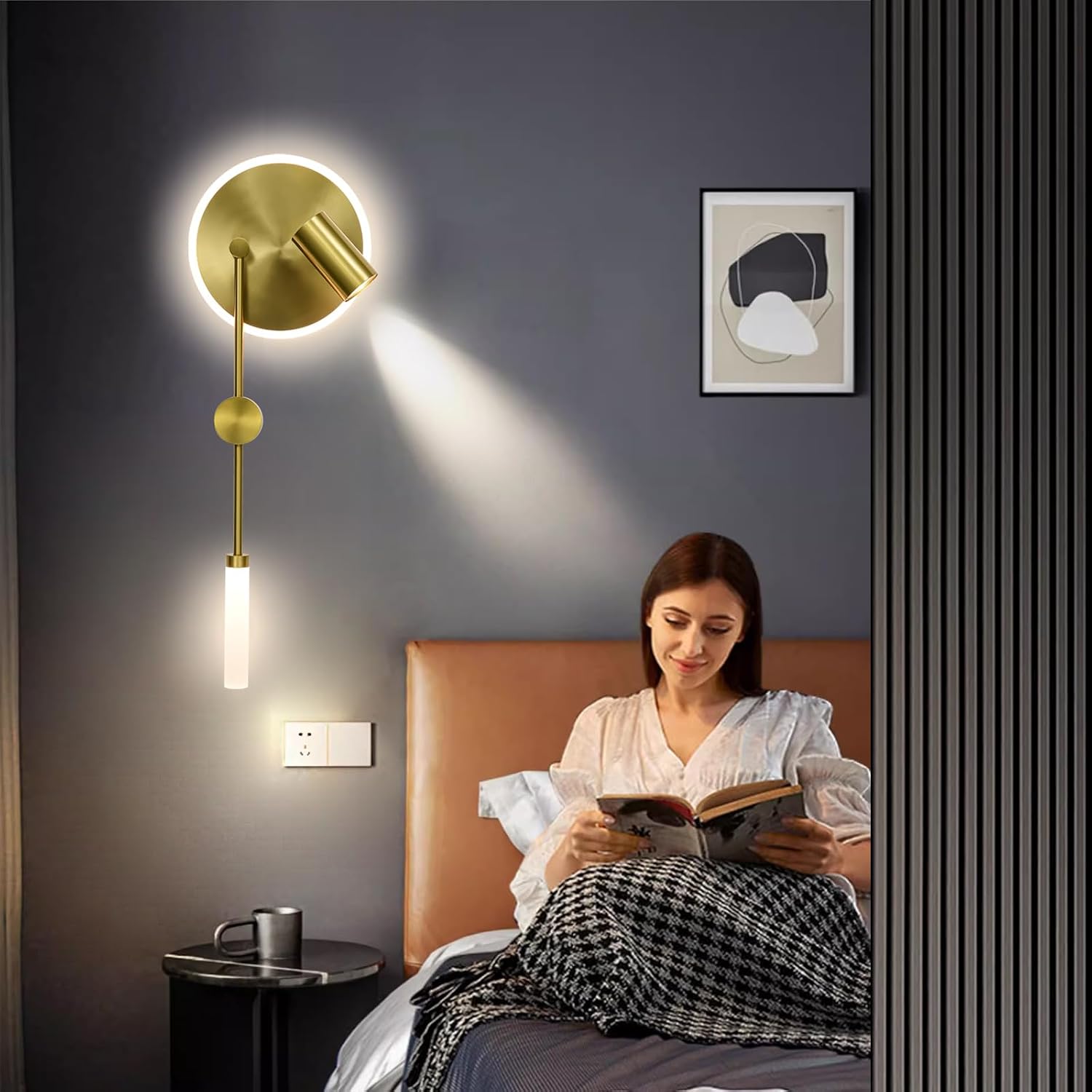 Hyunbae Wall Sconces, 3-Light Sources Gold Wall Lights, 360° Adjustable Spotlight, Dimmable Modern Gold Wall Sconce Vanity Light Fixtures, LED Wall Lighting for Living Room Bedroom Hallway