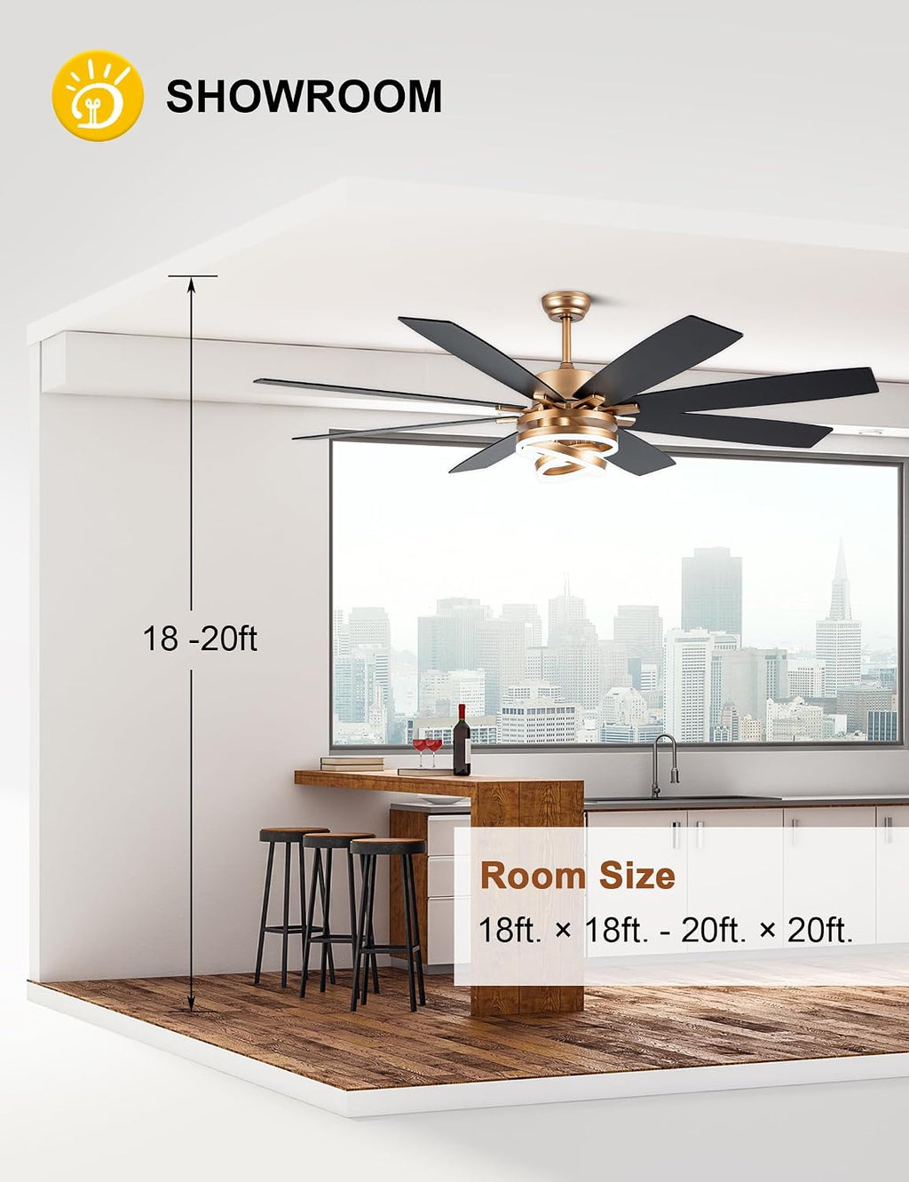 Dawn Whisper Gold Ceiling Fans with Lights and Remote 72 Inch Large Modern Chandelier Fan Living Room Ceiling Fan 6 Speed Reversible DC Motor Dual Finish Enegery Efficient