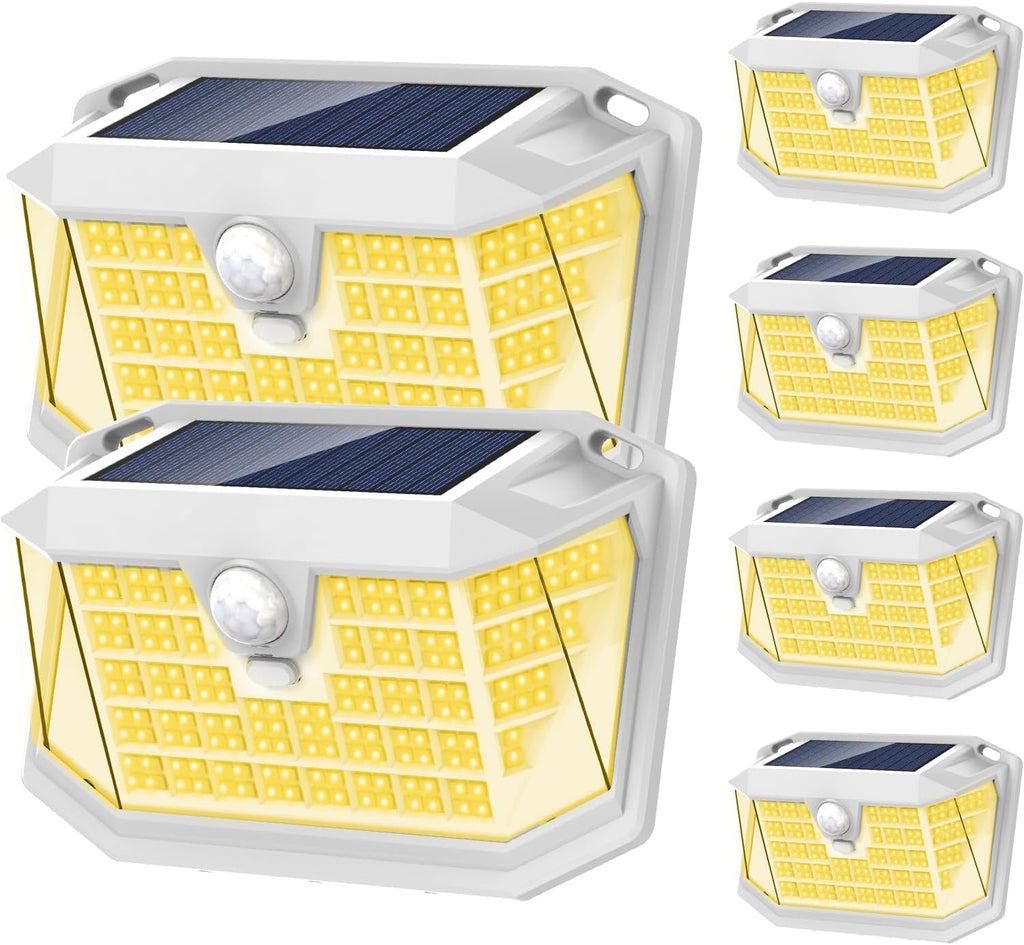 Solar Spot Lights Outdoor 8 Pack 57 LED Warm White& Motion Sensor Flood Lights 188 LED Warm White