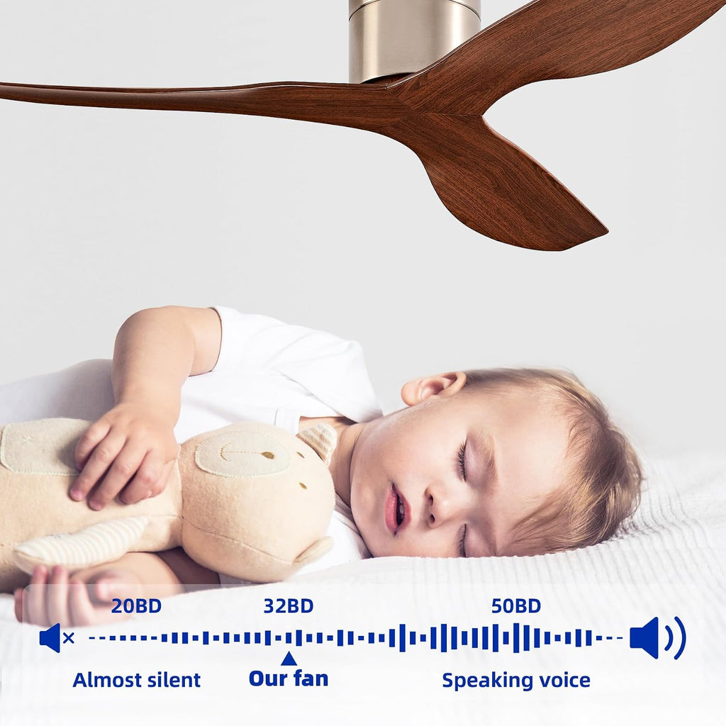 52-Inch Ceiling Fan Without Light, Modern Low-Profile Flush Mount Fan with Remote, 6-Speed Reversible Quiet DC Motor,for Balcony, Living Room, Bedroom (No Light)